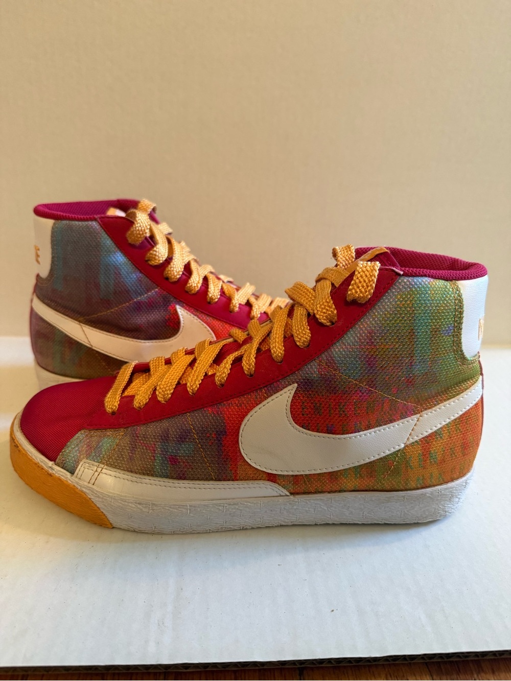 Nike Multicolor High-Top Sneakers with White Swoosh and Orange Accents - Picture 2 of 14